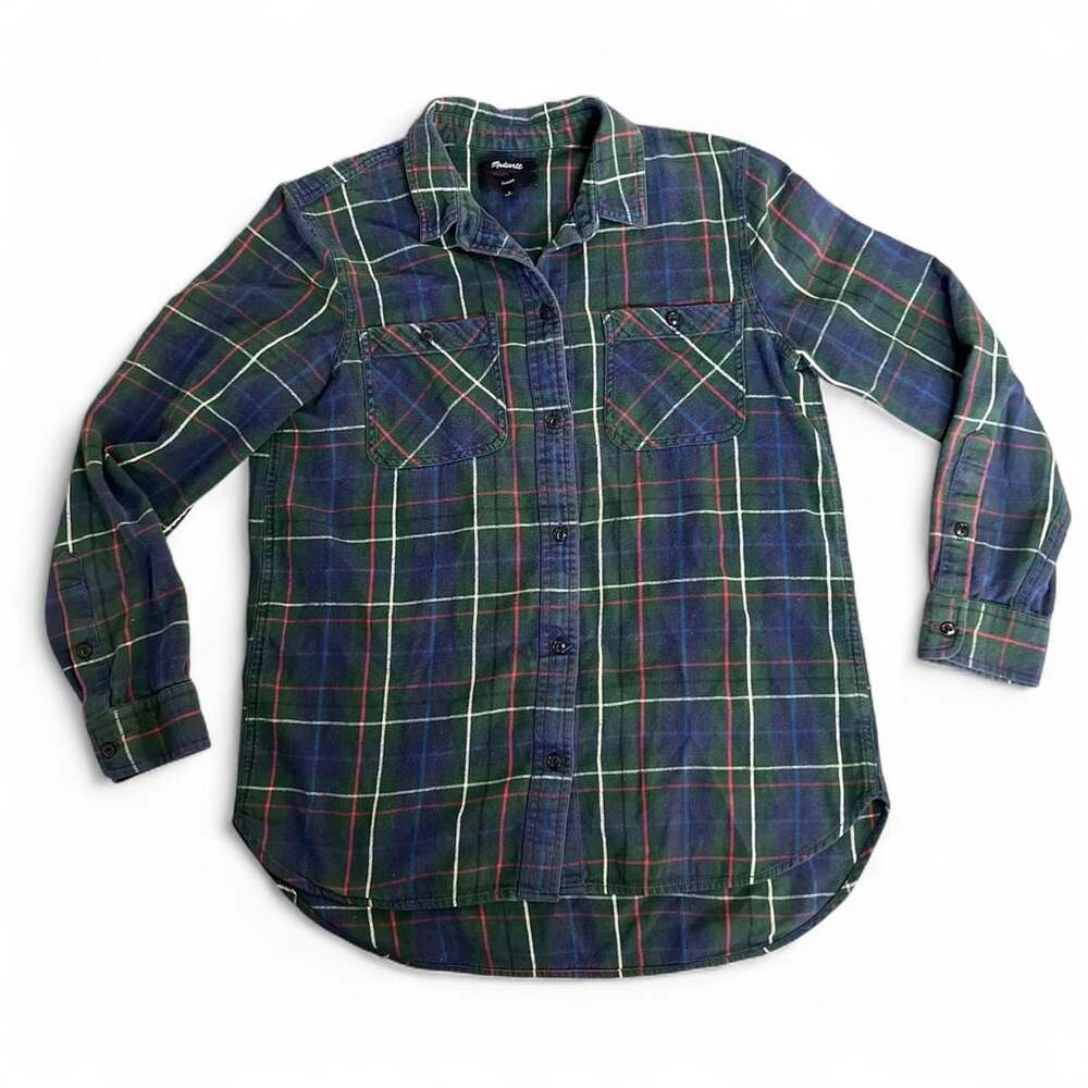 Madewell Classic Plaid Flannel Shirt Size S Green Blue Red Cotton